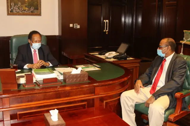 Sudan's Prime Minister Abdalla Hamdok is seen at the prime minister's office after signing a political agreement, in Khartoum, Sudan on November 21, 2021.