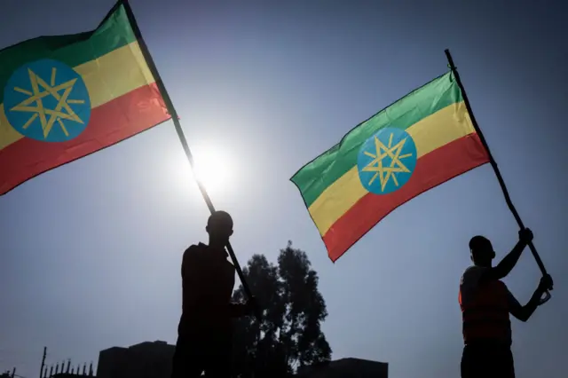 Ethiopians waving the country's flags