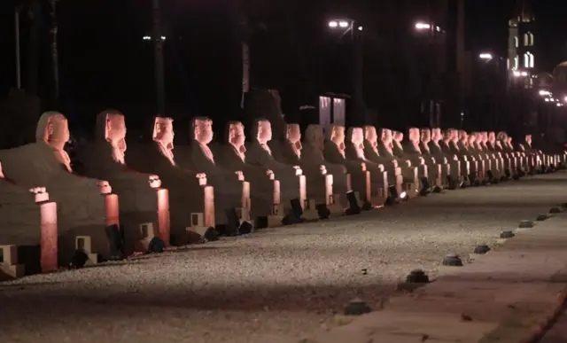 A view of the Avenue of Sphinxes at the site of the ancient Egyptian Temple of Luxor, in Luxor, Egypt, 24 November 2021