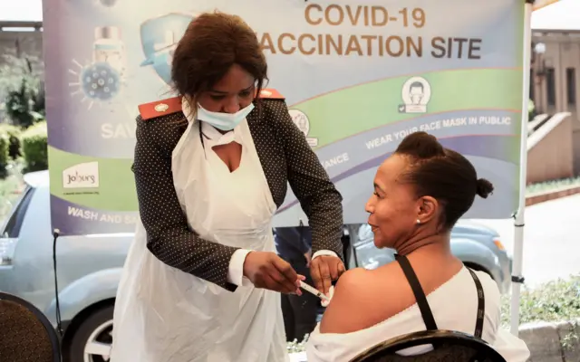 Citizen receives covid-19 vaccine at the mass vaccination rollout programme at Metro Centre on October 19, 2021 in Johannesburg, South Africa.