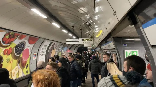 Busy Victoria line platforms at Euston