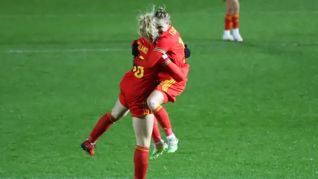 Ceri Holland and Jess Fishlock celebrate