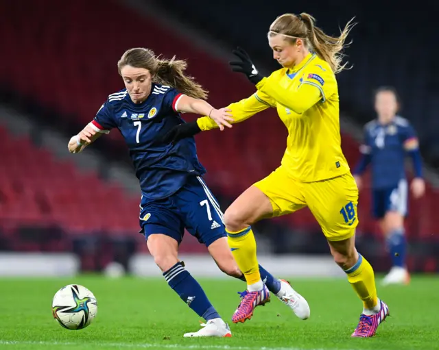 Scotland's Christy Grimshaw (left) and Ukraine's Kateryna Korsun