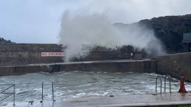 Portstewart being hit by Storm Arwen