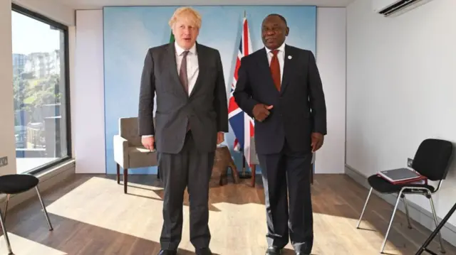 UK Prime Minister Boris Johnson and South Africa's President Cyril Ramaphosa