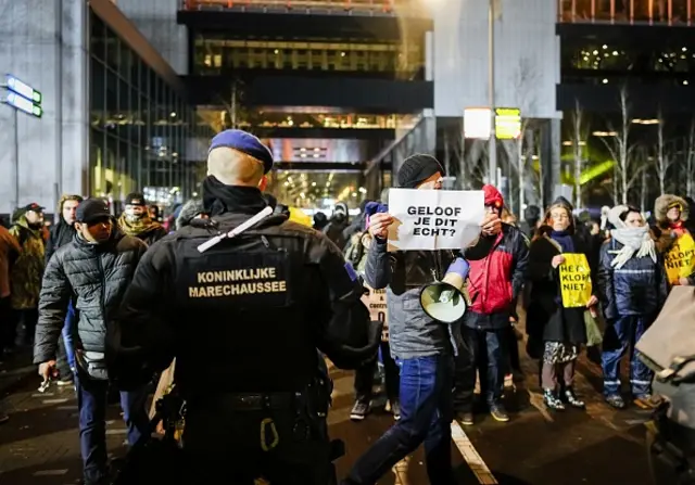 Demonstrators protest in the Hague against new Covid-19 measures