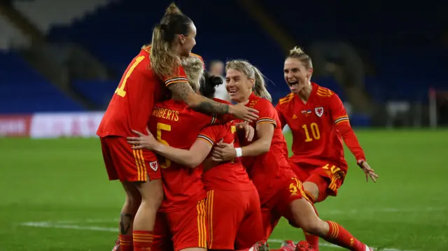 Wales celebrate goal vs Estonia