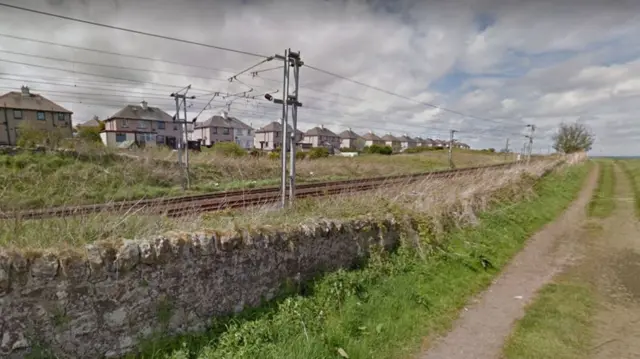 Overhead lines on rail track north of Berwick upon Tweed