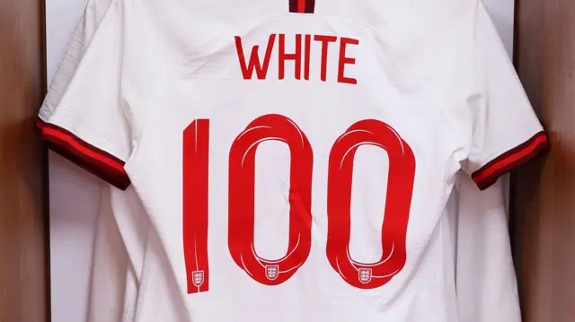 A special England Ellen White shirt with 100 on the back