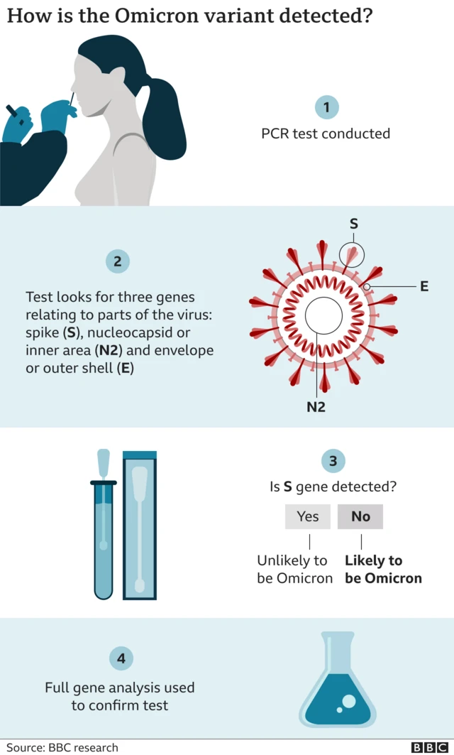 A graphic showing the process by which Omicron was detected