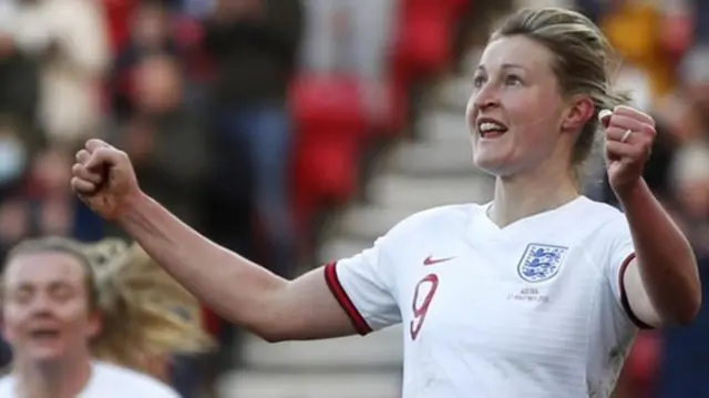 England's Ellen White in celebrates the winner against Austria