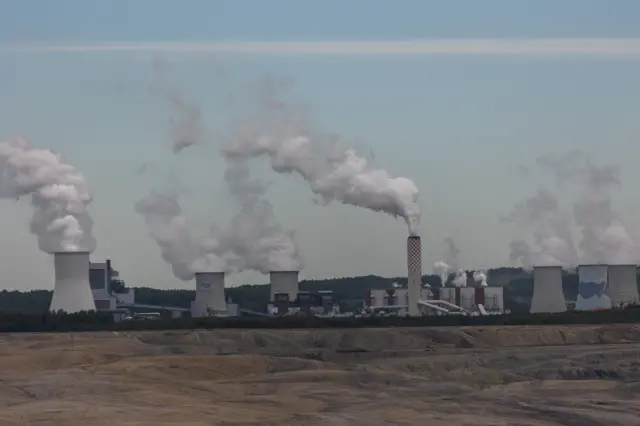 Operating cooling towers of the Turow coal-fired power station in Bogatynia, Poland