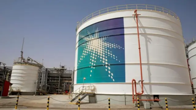 Oil tank at Saudi Aramco's Shaybah oilfield in the Empty Quarter, Saudi Arabia (22 May 2018)