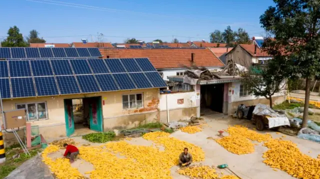 Solar panels on villagers' homes in China