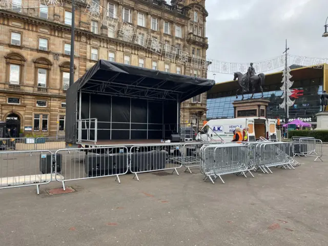 A stage erected in George Square for Friday's youth climate demonstration