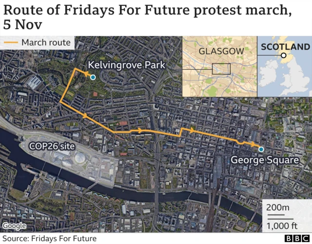 BBC map of march route