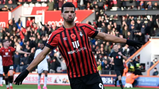 Dominic Solanke celebrates