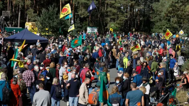 Protesters march last year outside the Gorleben temporary storage facility