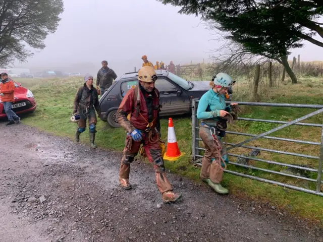 Rescuers at the Ogof Ffynnon Ddu cave system in the Brecon Beacons in Wales