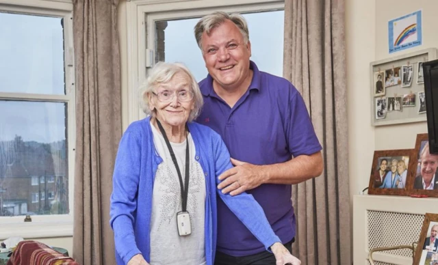 Ed Balls with a care home resident