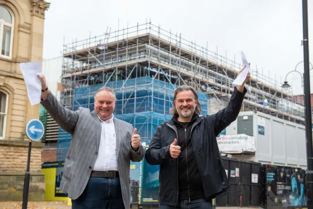 Cllr Stephen Simkins, City of Wolverhampton Council's deputy leader and cabinet member for city economy and Steve Homer, chief executive officer of AEG Presents celebrate signing a 25-year deal to operate the Civic Halls.