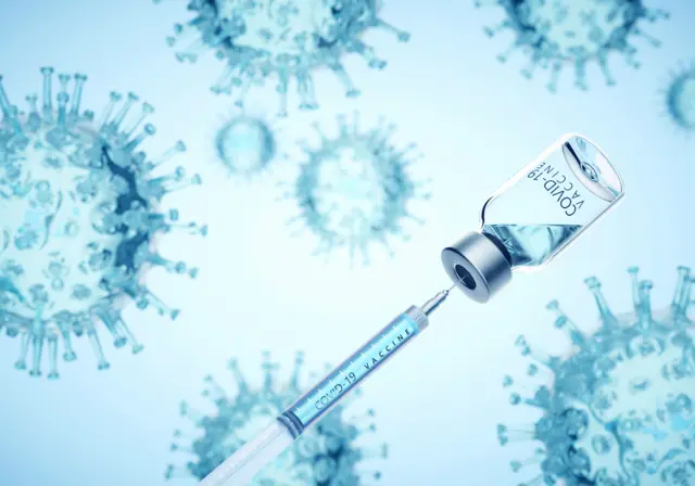 Generic photo of virus and covid vaccine and vial