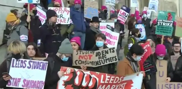 Picket line outside Leeds University