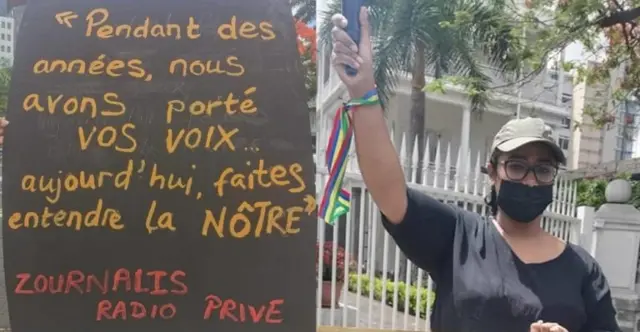 A journalist holds a protest in Mauritius