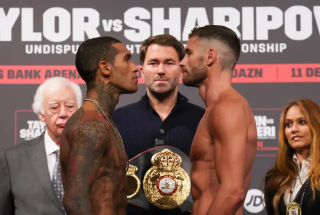 Conor Benn faces off with an opponent