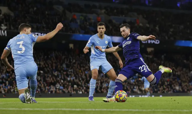 Jack Harrison takes a shot for Leeds
