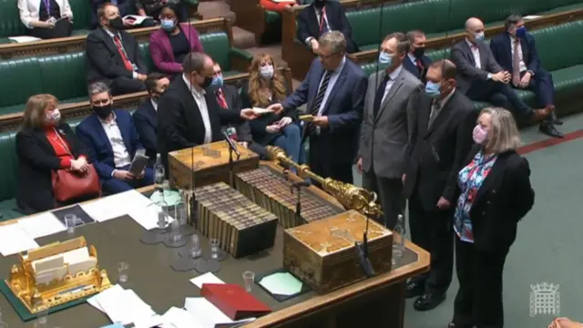 MPs announcing the result of a vote for Coronavirus regulations, in the House of Commons