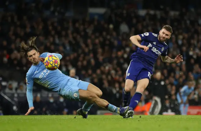 Stuart Dallas hits the post for Leeds