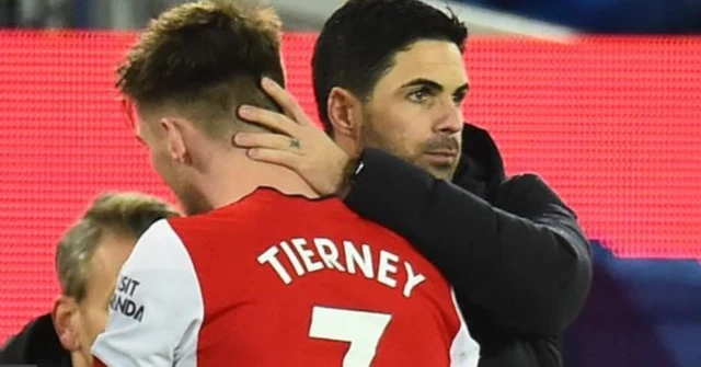 Kieran Tierney and Mikel Arteta