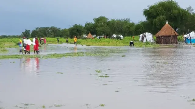 An area affected by flooding in Pibor, South Sudan