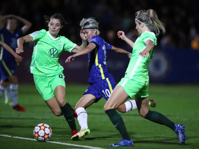 Chelsea v Wolfsburg action from their first group game