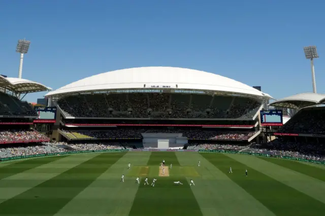 Aerial shot of the ground with Jos Buttler diving to take a catch