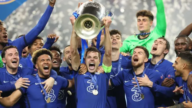 Chelsea celebrate winning the Champions League