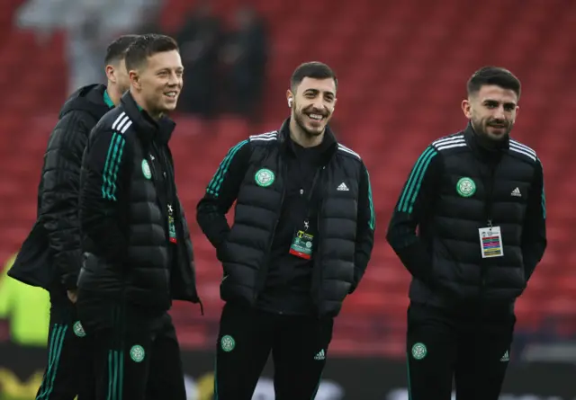 Celtic's Callum McGregor, Josip Juranovic and Greg Taylor