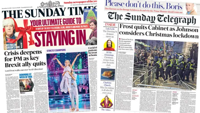 Front page of the Times and the Telegraph