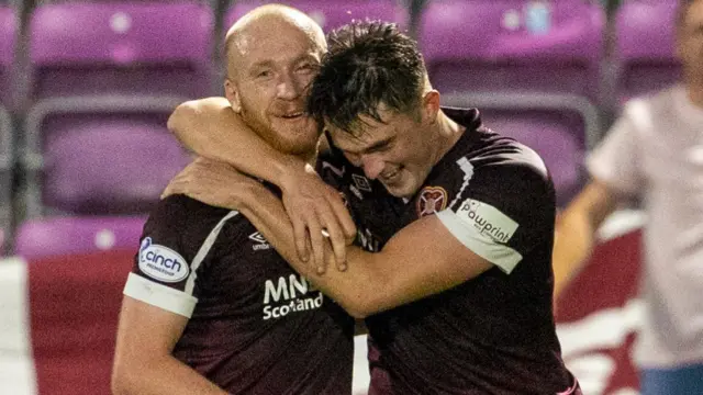 John Souttar (right) celebrates his winning goal with Liam Boyce