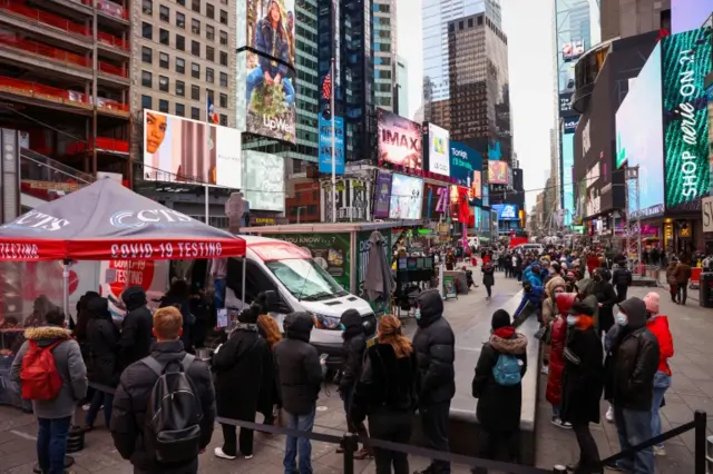 People queue for Covid-19 tests in New York's Times Square