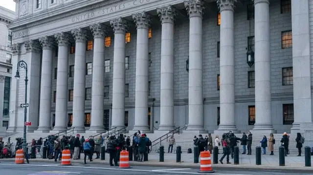 Exterior shot of the The Thurgood Marshall United States Courthouse in New York City, where Ghislaine Maxwell is being held on trial