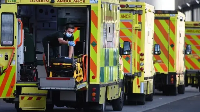 NHS ambulances in queue