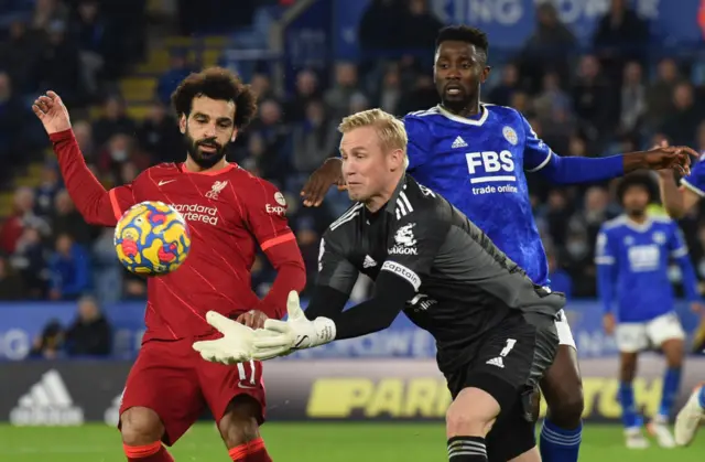 Mohamed Salah, Kasper Schmeichel, Liverpool, Leicester