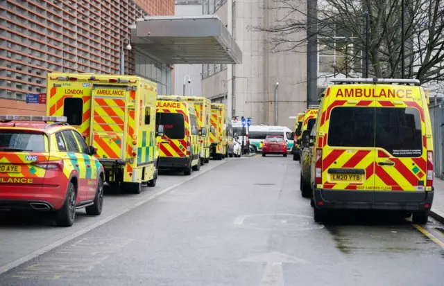 Ambulances parked outside the Royal London Hospital