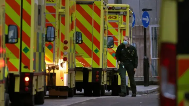 Ambulances queue in London on 28 December