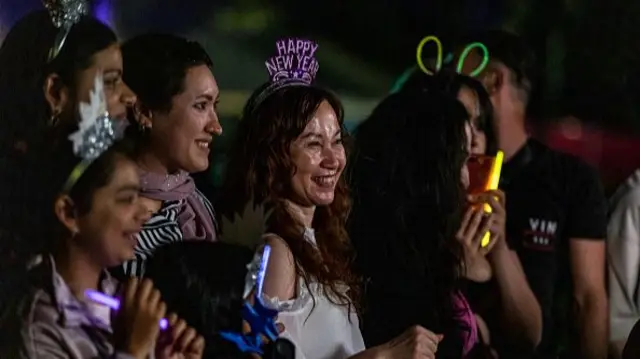 People celebrate New Year in Melbourne