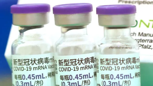 Vials of the BioNTech vaccine on a table in Taipei, Taiwan.