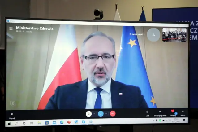 Polish Health Minister Adam Niedzielski speaks during a Covid briefing in Warsaw. Photo: 7 December 2021