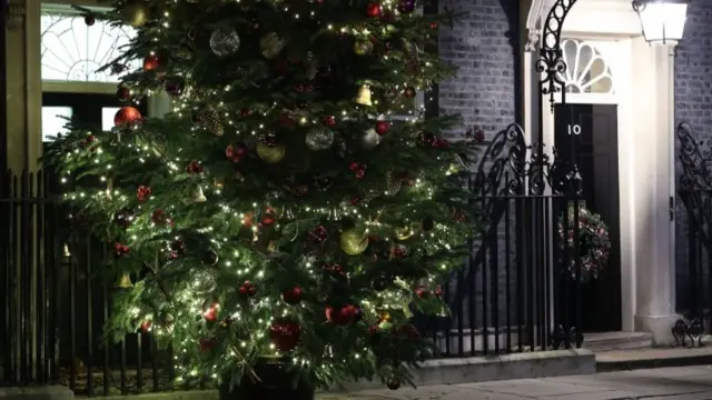 A Christmas tree outside 10 Downing Street in 2020